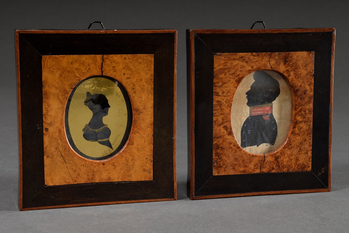 2 Various miniature silhouettes "Lady of the Empire" and "Gentleman in uniform" in silhouette and é