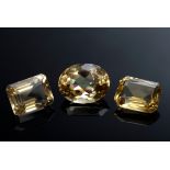 3 Ungefasste Citrine im Facettenschliff (zus. ca. 45.5ct, 15,8-18,3x11,7-15x8,1-10mm)