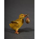 Wiener Bronze "Küken mit Ei", farbig bemalt, H. 3cm, etw. bestoßen und verbogen