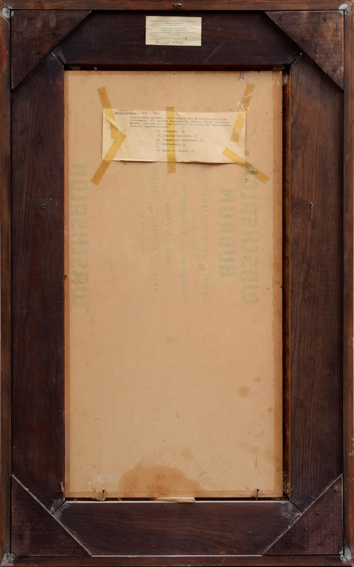 Stekker, Martin (1878-1962) "Sitzendes Mädchen mit Hut", Öl/Leinwand auf Holzplatte montiert, verso - Bild 4 aus 4