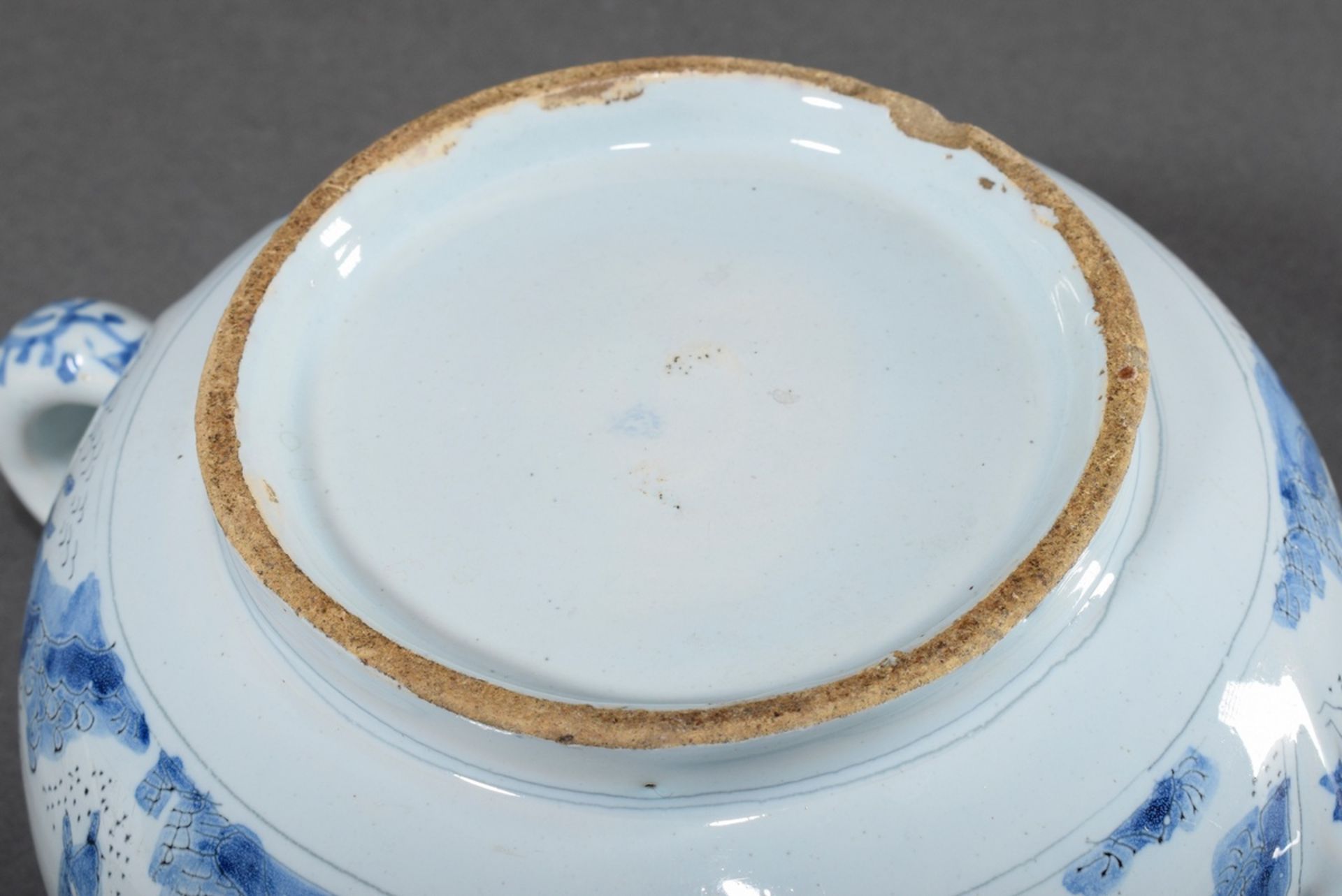 Faience shaving bowl with strainer insert for brush/soap and side handles, fine blue painting decor - Image 4 of 5