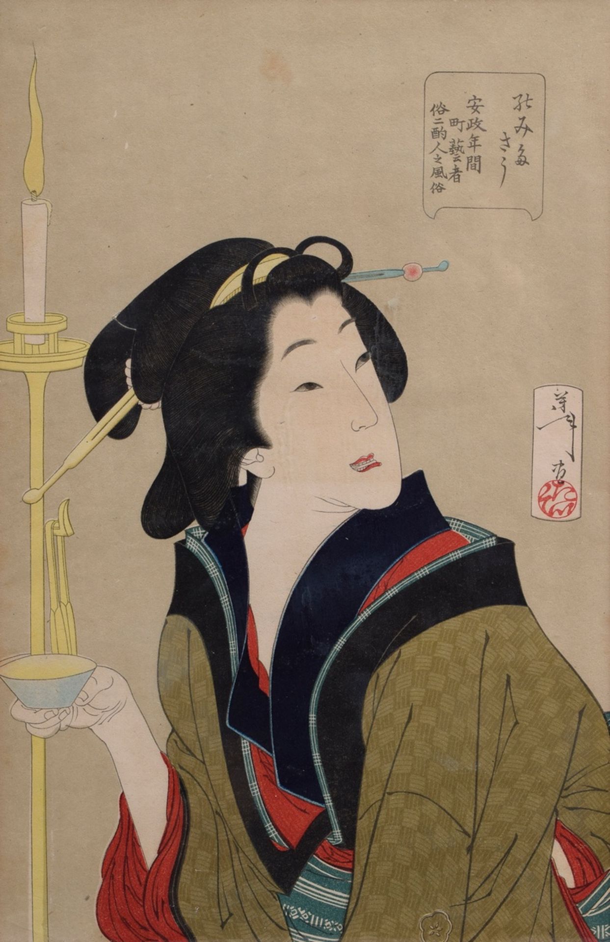 6 Yoshitoshi, Tsukioka (1839-1892) Colour woodblock prints from the series "Fûzoku sanjunisô" = 32  - Image 16 of 19