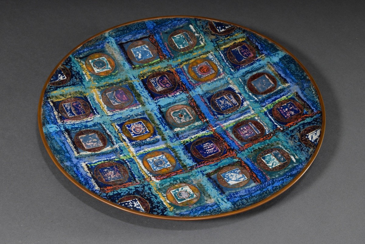 Sperschneider, Ragna (1928-2003) large plate with graphic pattern, copper with polychrome enamel, v - Image 2 of 4