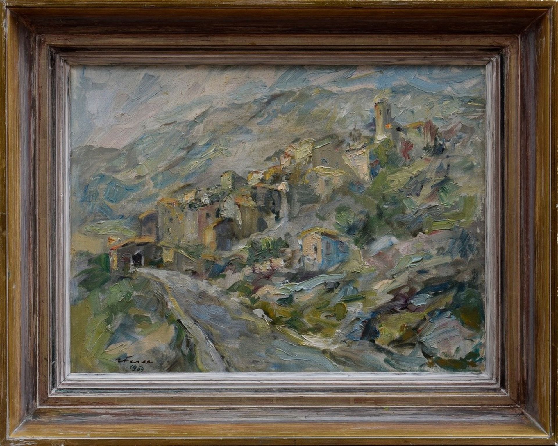 Feser, Albert (1901-1993) "Mittelmeerlandschaft" (Coursegoules/Alpes Maritimes) 1969, Öl/Leinwand,  - Bild 2 aus 4