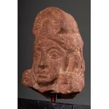 Rotes Sandstein Fragment "Kopf" aus einen Relief herausgeschnitten, Mathura/Indien, H. 9,5/15,5cm,