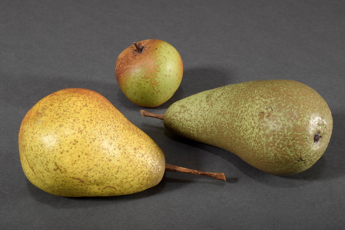 3 Various pieces of ceramic decorative fruit "pears" and "apple", colourfully painted, 2x marked "P - Image 2 of 3