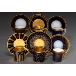 6 Diverse Porzellan Mokkatassen/UT mit unterschiedlichen floralen und ornamentalen Golddekoren auf