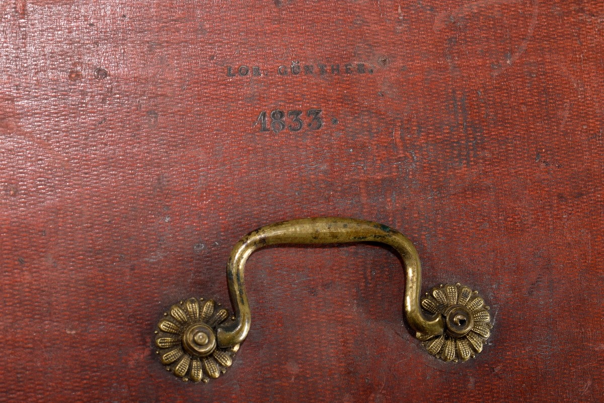 Square Biedermeier cutlery box with punched decoration "Garlands" on red paper over wooden body and - Image 3 of 4