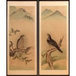 Paar japanische Scrolls „Greifvögel“, Aquarell/Papier/Seide, Meiji Zeit, um 1900, 126,5x51cm (m.R.
