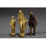 3 Diverse mythologische Gelb- und Rotguss Miniaturen: "Meeresgott mit Fisch", "Römer" und "Bettler