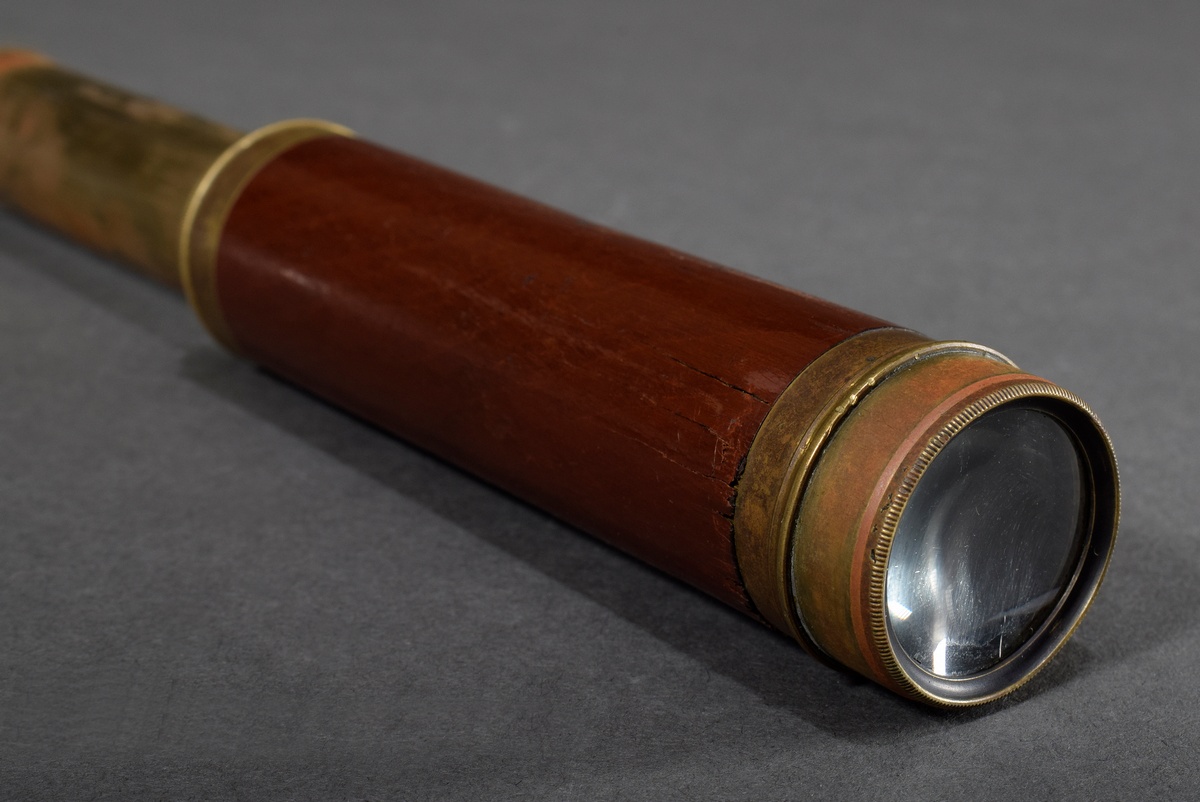 Telescope with wood covered brass housing, l. 15,5-36,5cm, slightly defective - Image 5 of 6
