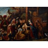 Tafelbild „Anbetung der Heilige Drei Könige“, Öl/Holz, Niederlande 17./18.Jh., 15,5x20,3cm (m.R. 24