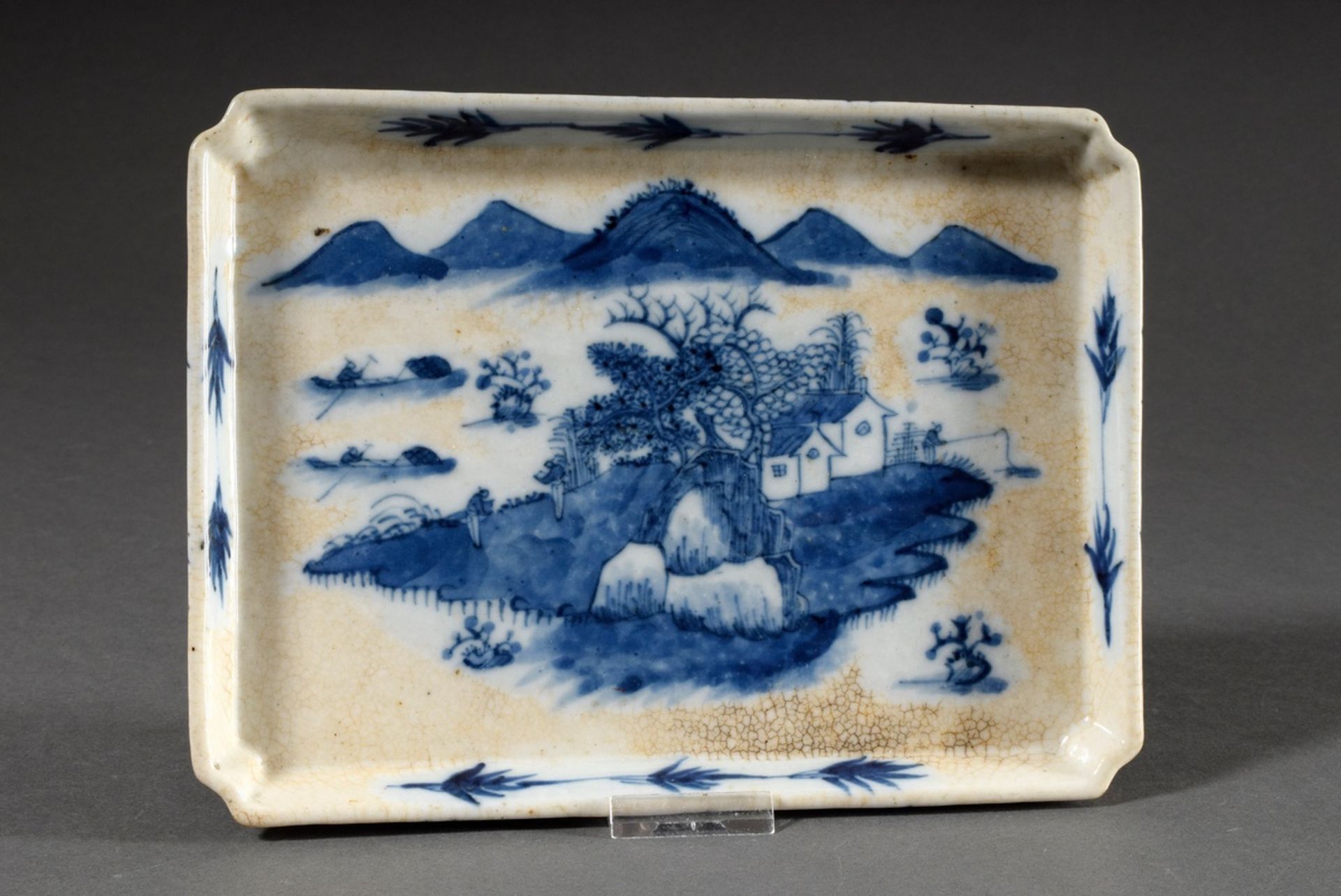 Chinese porcelain tray with blue painting decor "Island with architecture and staffage", 24x17cm, c - Image 2 of 3