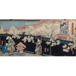 Kunisada, sign. Toyokuni ga, "Imayô Genji Rokujô kayoi" (Genji besucht Haus von Dame Rokujô), Verle