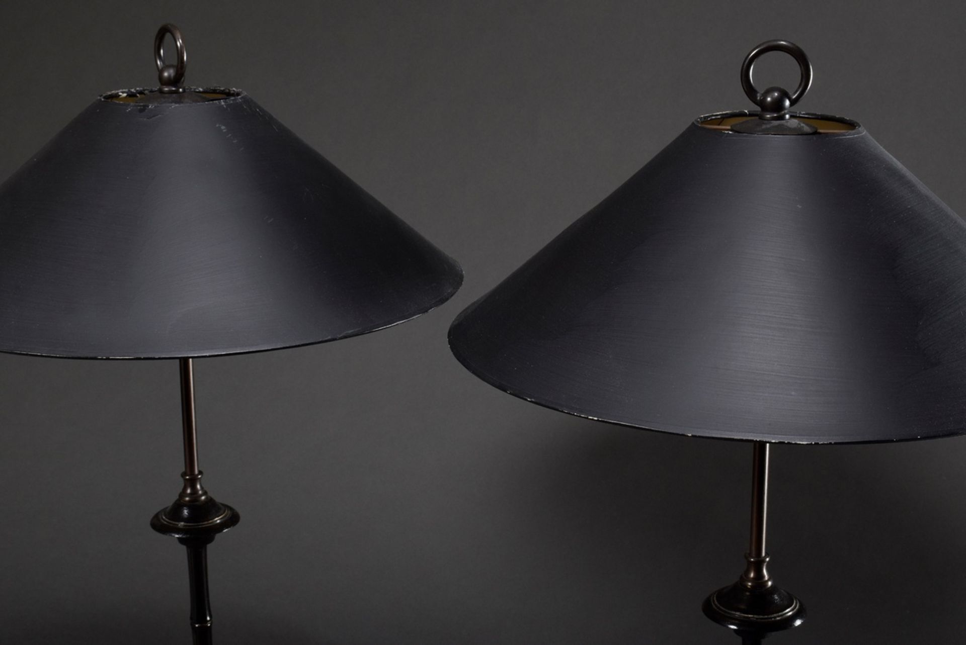 Pair of black modern "Bamboo" table lamps, h. 75cm, 1 lampshade defective - Image 3 of 5