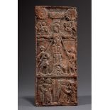Frühes Terracotta Relief „Kreuzigungsszene“, 22x9,5cm, leichte Altersspuren, ehem. Slg. Walter Vonf