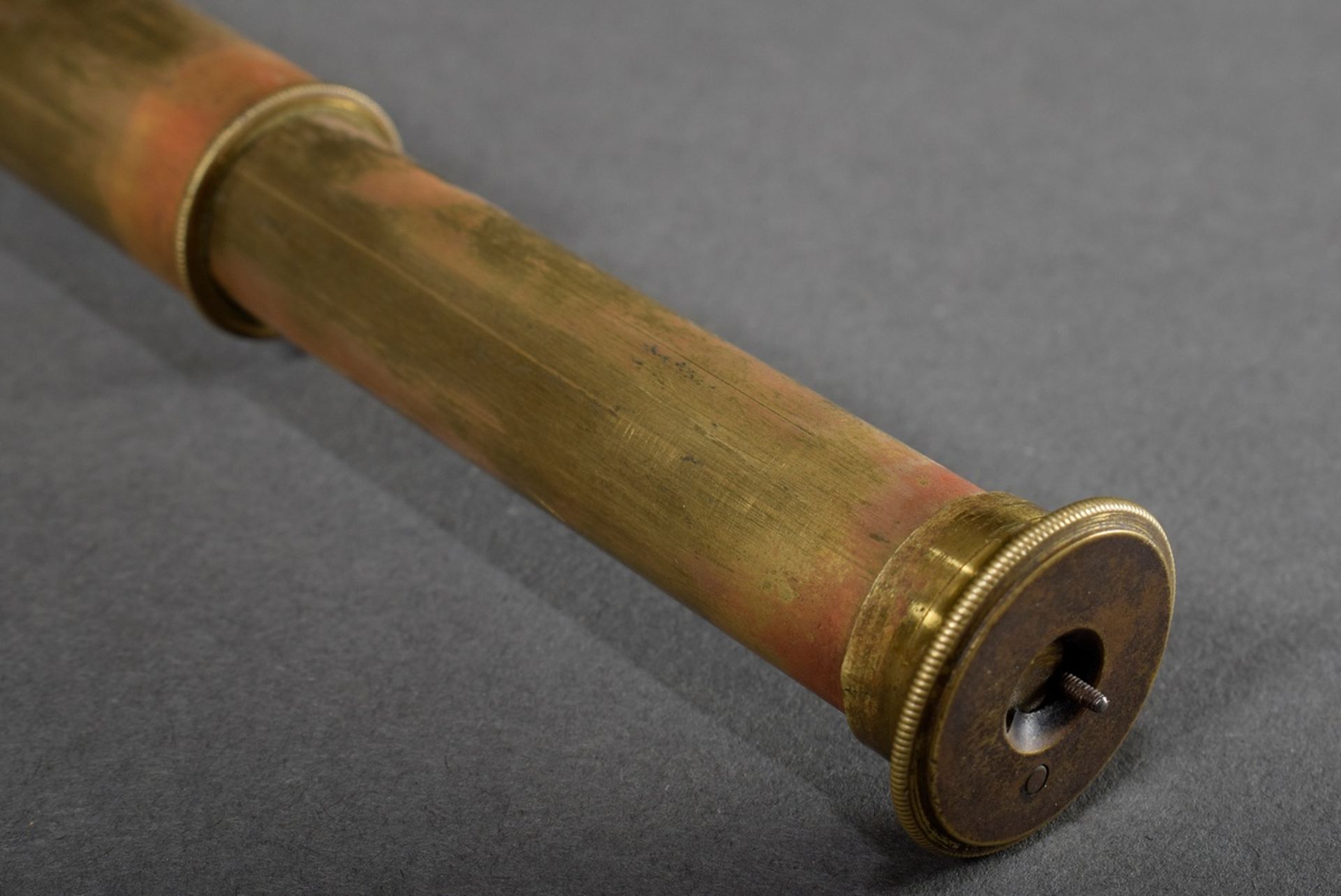 Teleskop-Fernrohr mit Holz verkleidetem Messinggehäuse, L. 15,5-36,5cm, etwas defekt - Bild 4 aus 6