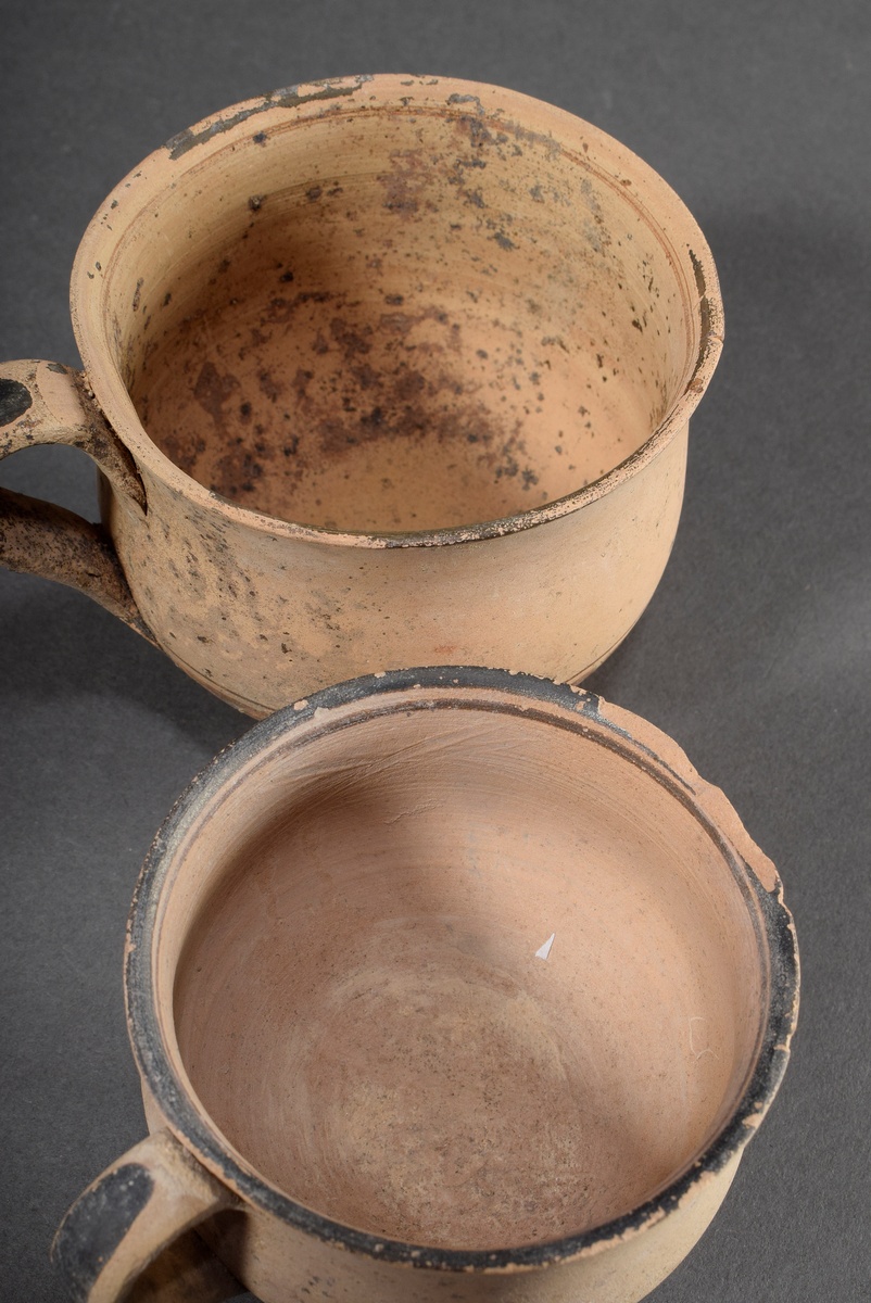 2 Various Hellenistic handle cups, reddish clay with black painting, partly with earth adhesion, 4t - Image 3 of 4