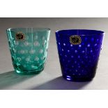 2 Diverse Rotter Gläser mit Schliffdekor "Punkte", farbloses Glas mit blauem/türkisem Überfang, mit