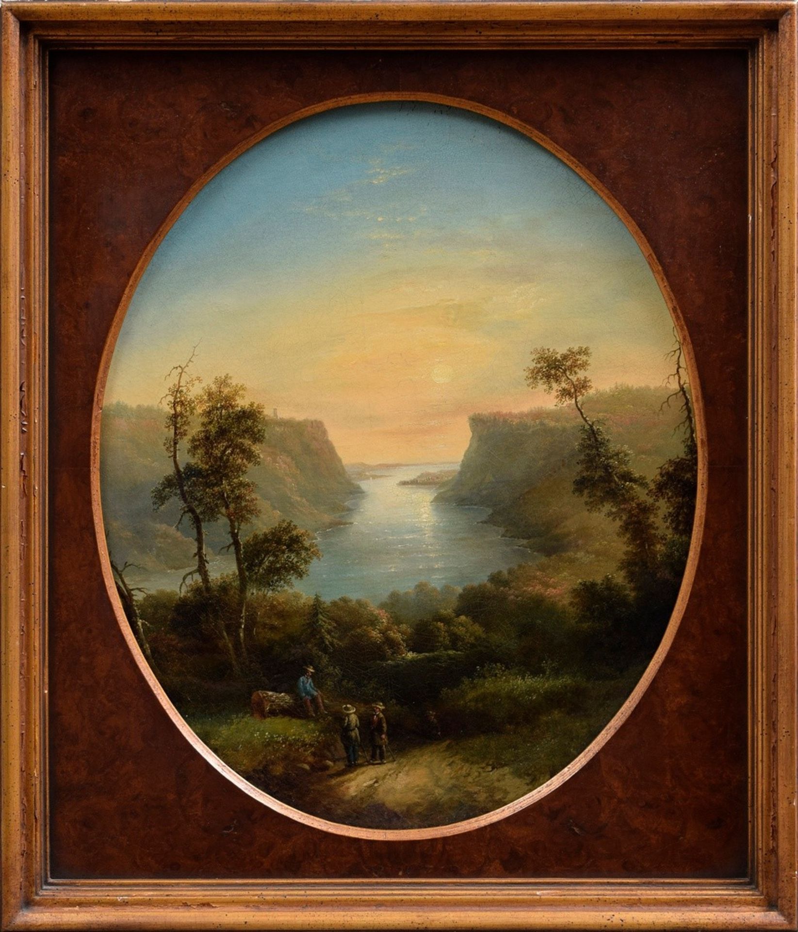 Paar "Flusslandschaft mit Hirten und Herde" und "Fjordlandschaft mit Wanderern", Öl/Leinwand (oval) - Bild 12 aus 12