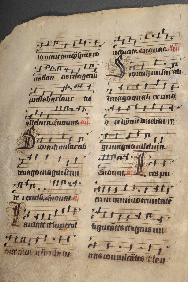 Liturgical writings fragments with horseshoe nail notation (among others St. John's hymn) and colou - Image 6 of 6