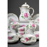 20 Teile Meissen Kaffeeservice "Rote Rose", bestehend aus: 8 Teller (Ø 20cm, 4x 2 Schleifstr.), 8 K