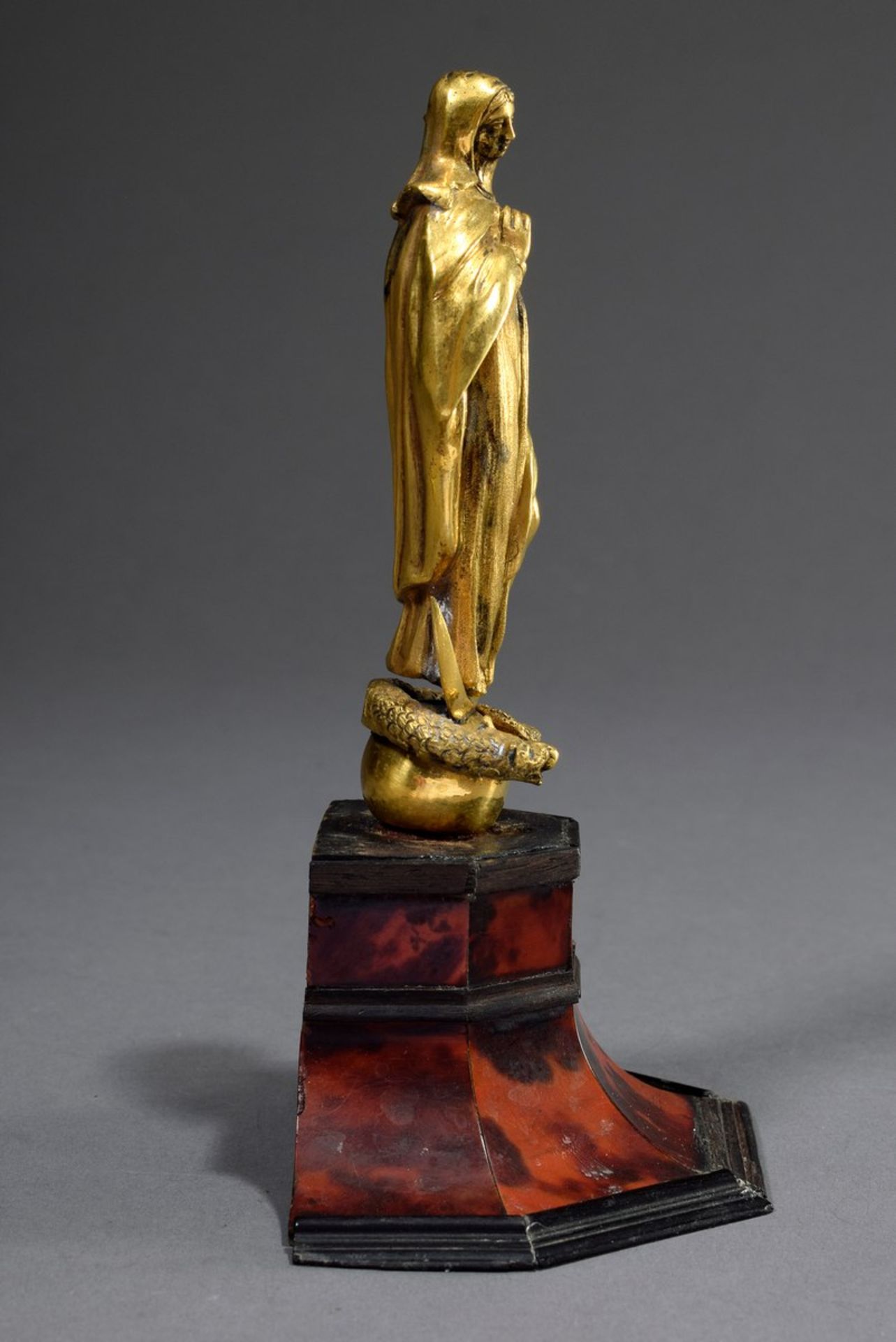 Small statuette "Maria Immaculata on the crescent moon with snake and apple", fire-gilt bronze, woo - Image 4 of 5