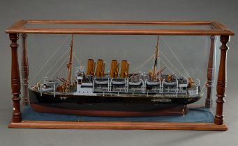 Model ship "Steamship of the Imperial Era" around 1900, paper/cardboard painted, manufact. Engineer