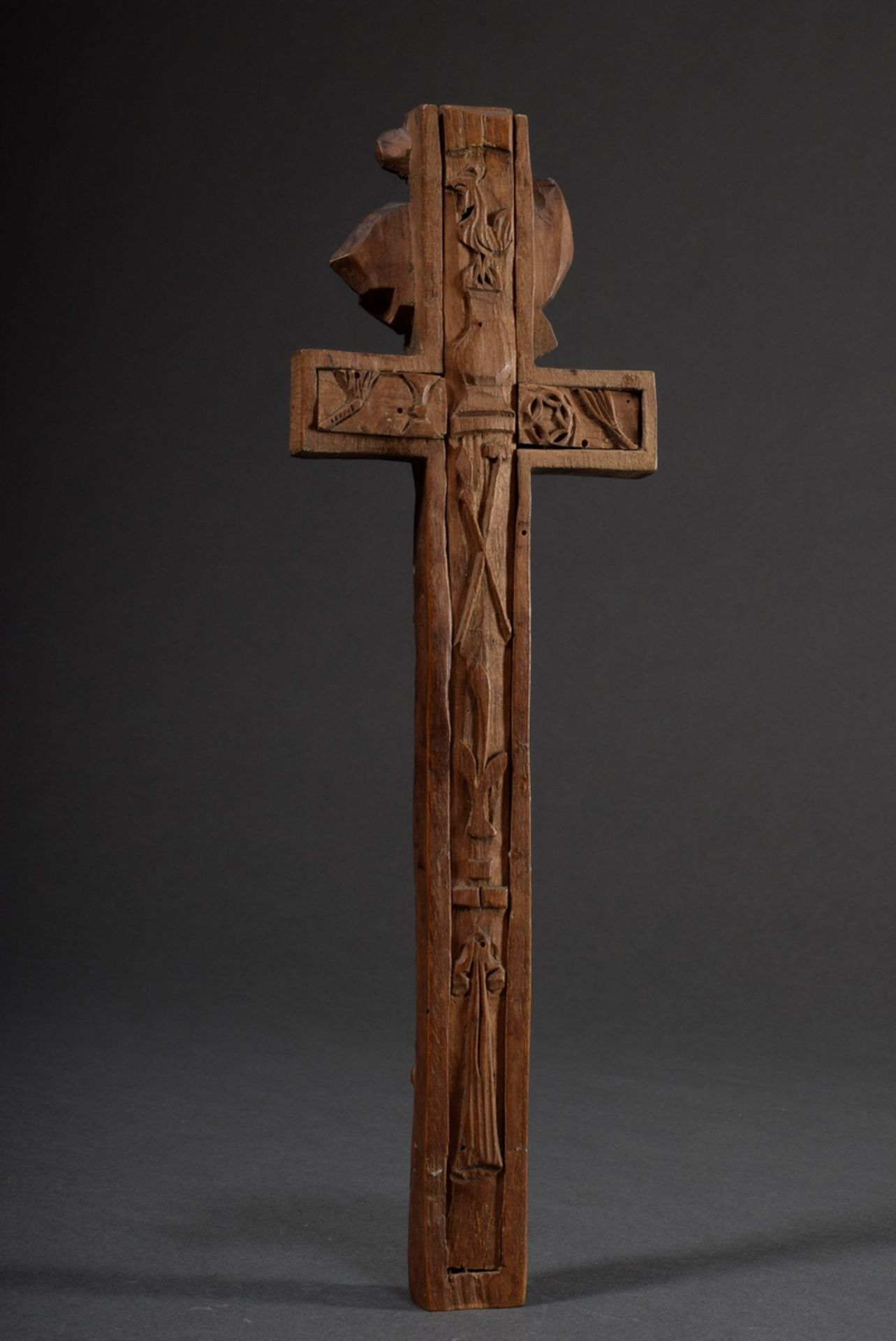 Carved reliquary cross depicting "Christ on the cross", "Mary" and "God the Father", on the reverse - Image 6 of 8