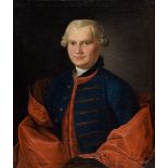 Matthieu, Georg David (1737-1778) zugeschr. "Herr in blauem Rock und rotem Mantel", Öl/Leinwand dou