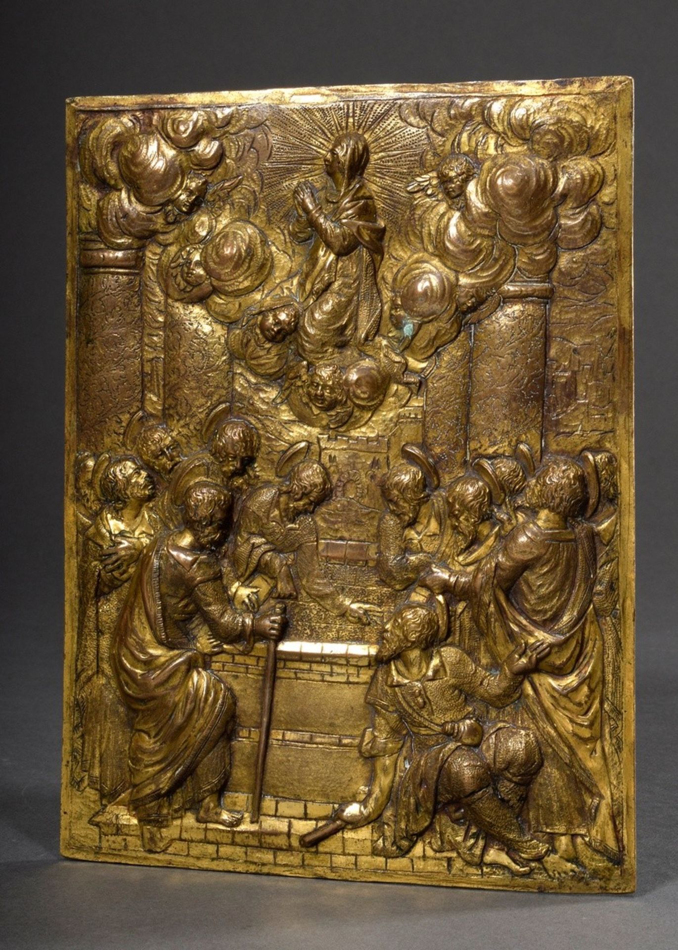 Fire-gilt bronze plaque with relief "Assumption of the Virgin Mary", Italy c. 1700, inscribed on ve - Image 2 of 6