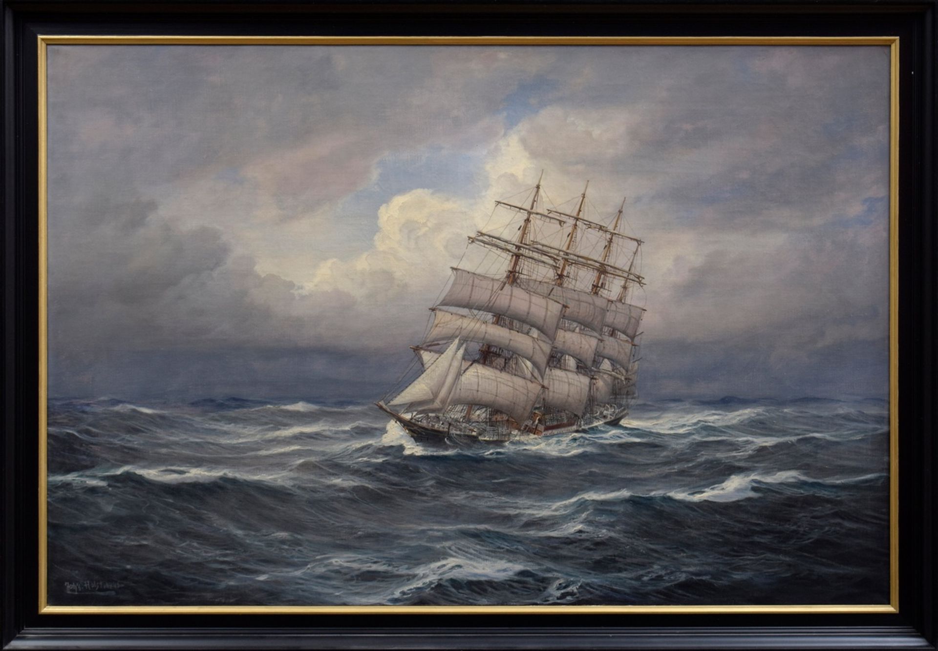 Holst, Johannes (1880-1965) " Four-Masted Barque Pangani" 1945, oil/canvas, b.l. sign./dat., verso  - Image 2 of 7