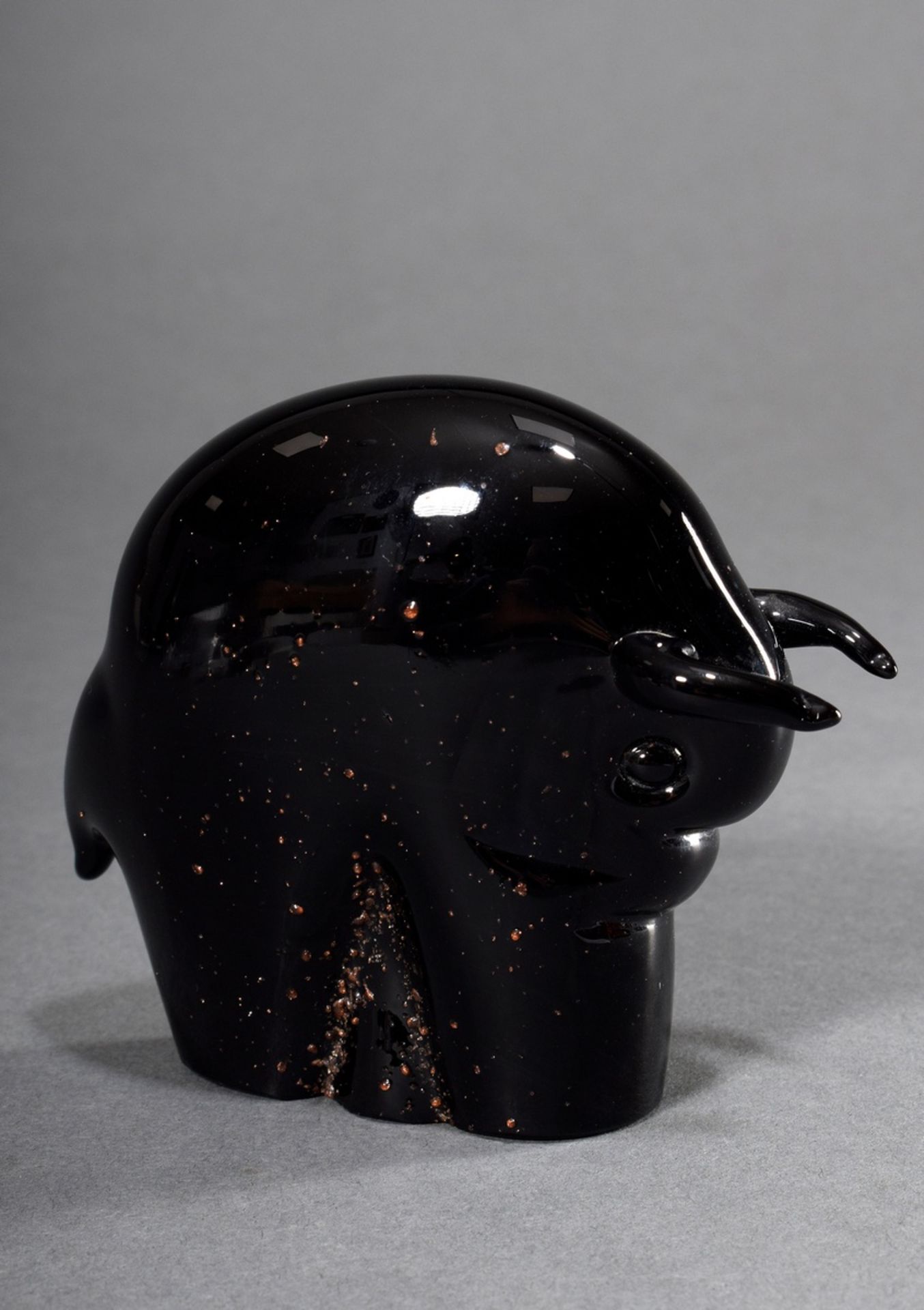 Murano glass "bull" with gold crumb melting, black glass, freely formed, pulled with tongs, probabl - Image 2 of 4
