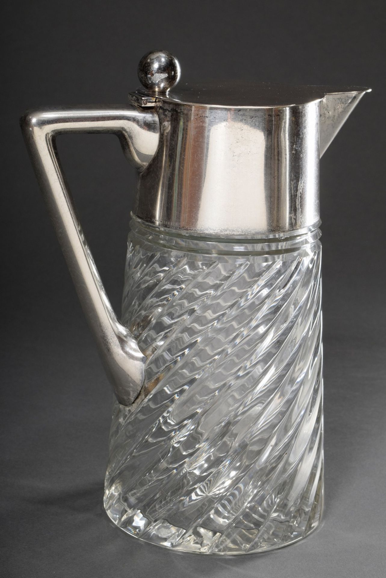 Large crystal juice jug "Kalte Ente" (Cold Duck) with silver 800 mounting and grooved wall, Wilkens - Image 2 of 7