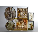 6 Diverse Bleiverglasungen mit figürlichen Darstellungen in Camaieu Malerei: "Symbolische Darstellu
