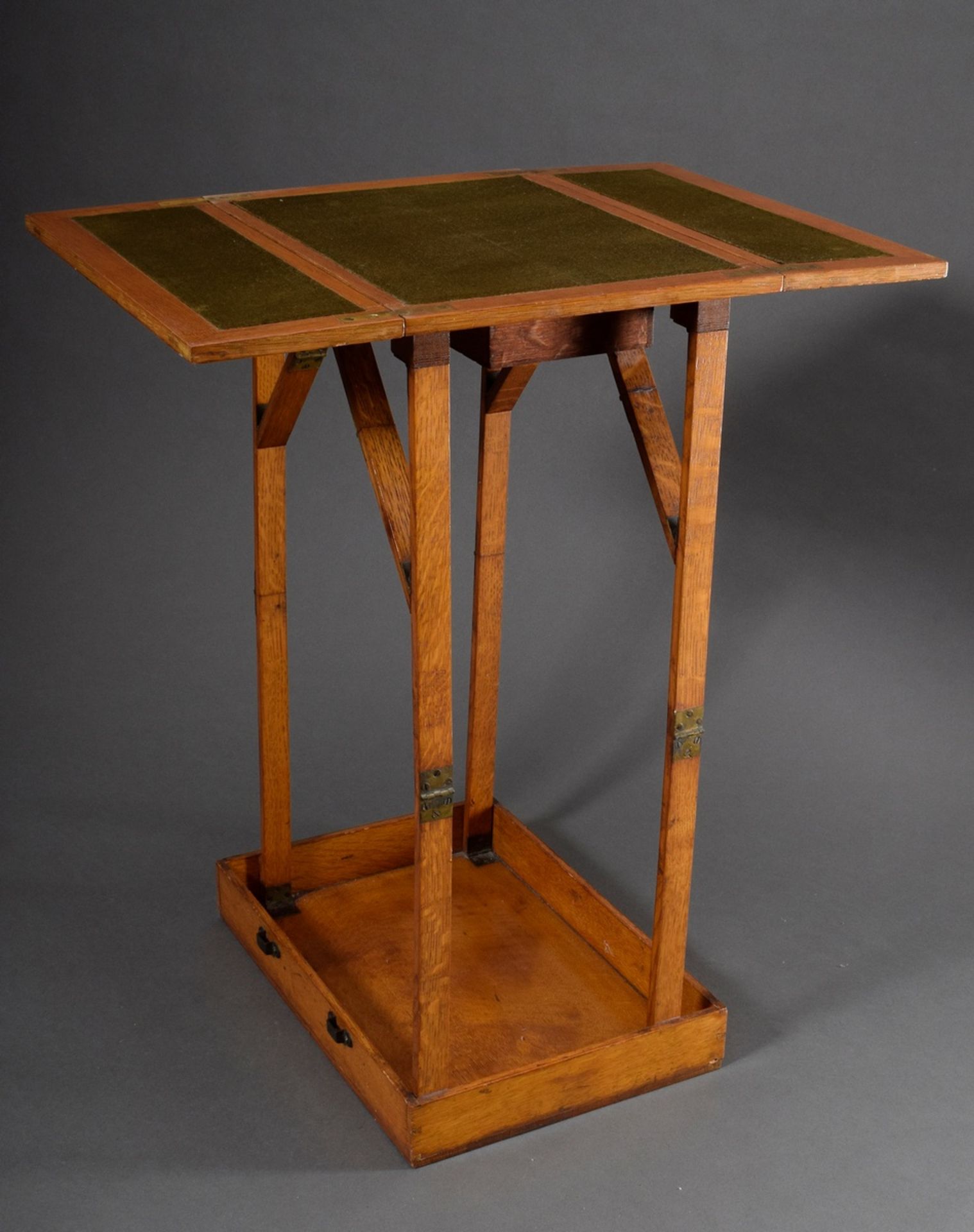 Travel patent table with green felt tops and two drawers, wood, foldable, num. "Patent Nr. 14097",  - Image 2 of 10