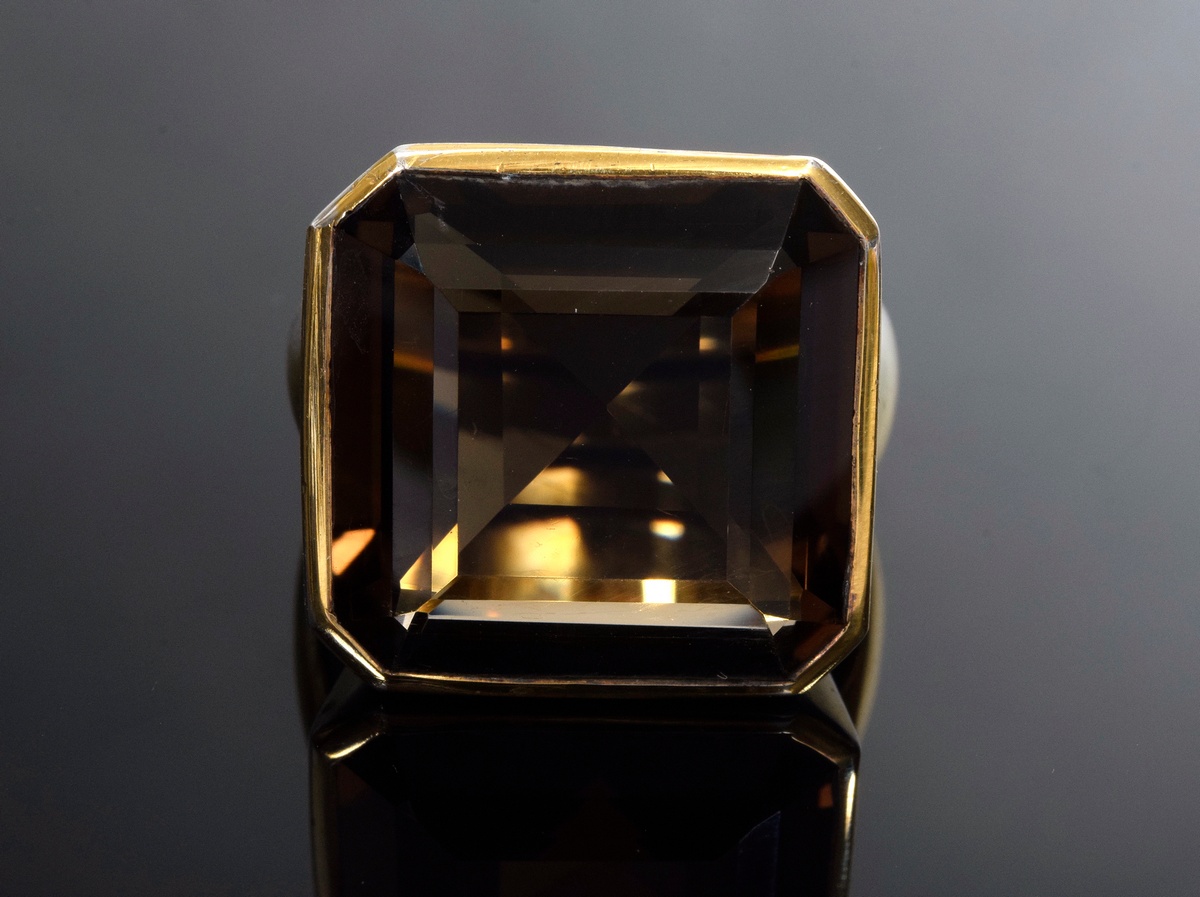 Handmade silver 900 vintage ring with smoky quartz (ca. 19.3ct), 11,8g, size 55, gold plating partl - Image 2 of 3