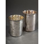 2 Diverse Becher mit gravierten Monogrammen "CR" und "EC" in floraler Kartusche, Herst. u.a. Delacq