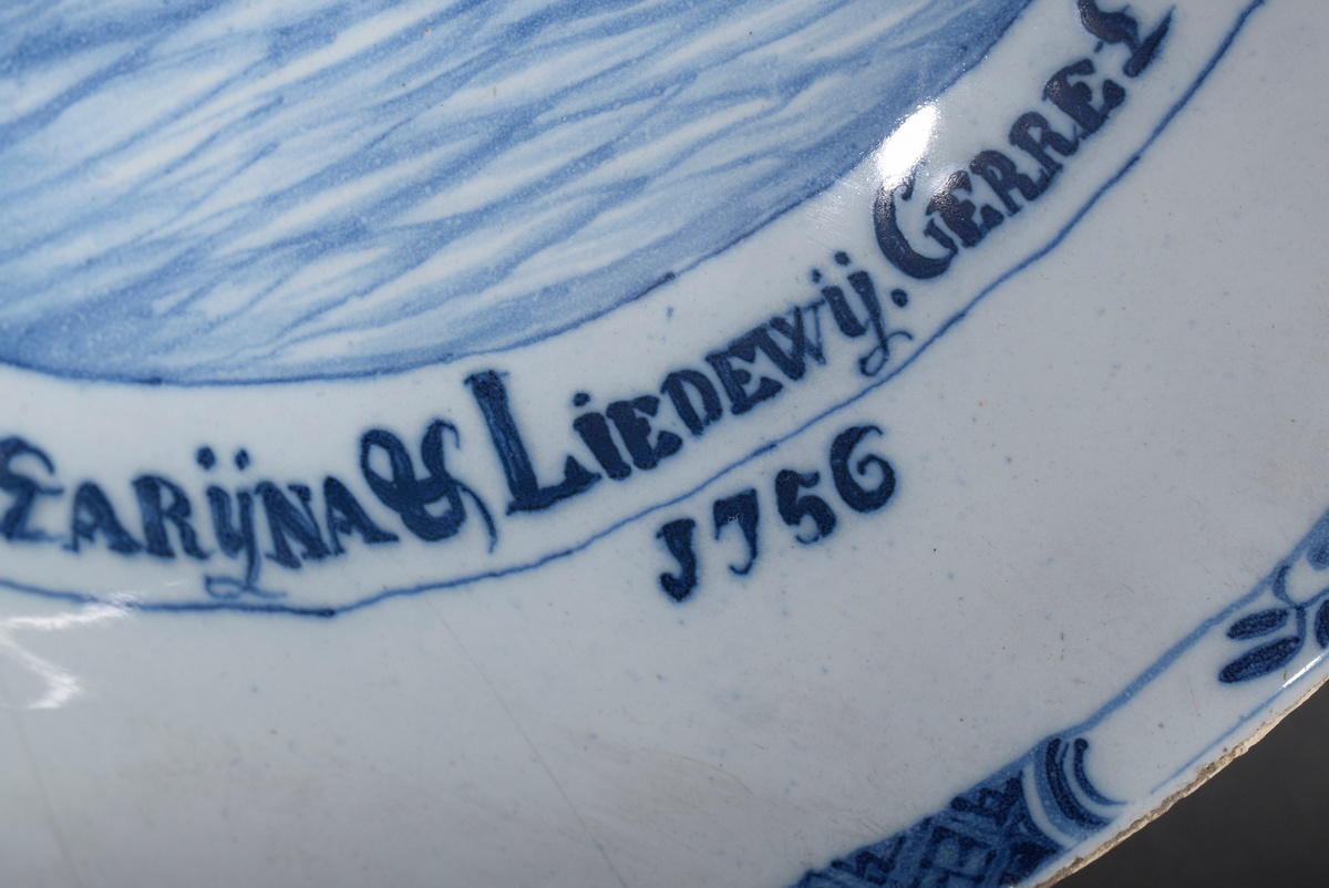 Delft faience bowl with blue painting "Dutch three-master sailor" and inscription "De Catarijna & L - Image 4 of 6