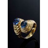 GG 750 "Toi et Moi" Ring mit zwei ovalen Saphircabochons, englische Beschauzeichen, 15,5g, Gr. 47,5