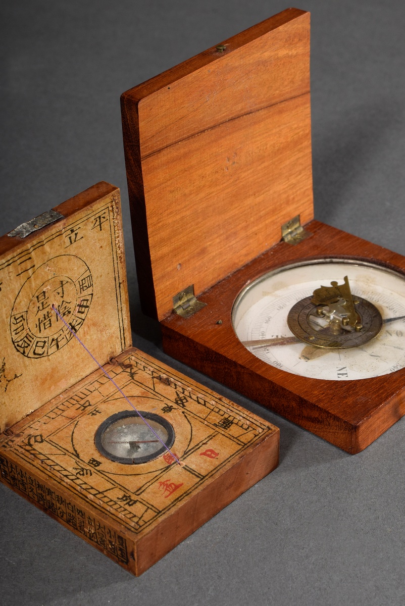 2 Various compasses: England, 19th c., and China, 19th c., 1x probably for Feng-Shui (?), 1,8x7x7,2
