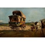Unbekannter Künstler des 19.Jh. (Stolz, K.?) "Planwagen" 1892 oder 1896?, Öl/Holz, u.l. sign./dat.,