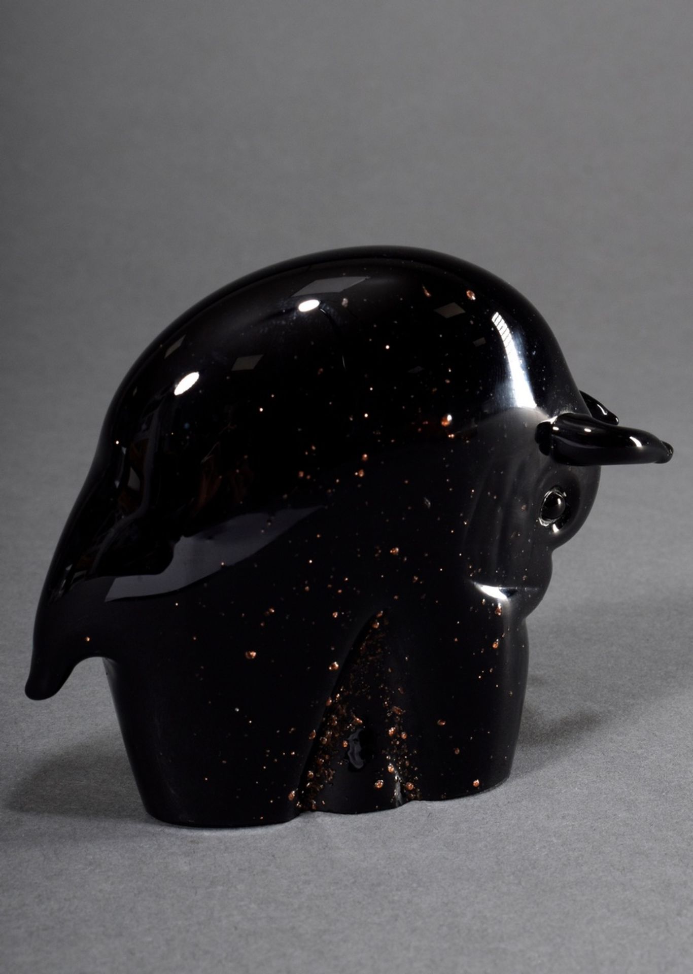 Murano glass "bull" with gold crumb melting, black glass, freely formed, pulled with tongs, probabl - Image 4 of 4