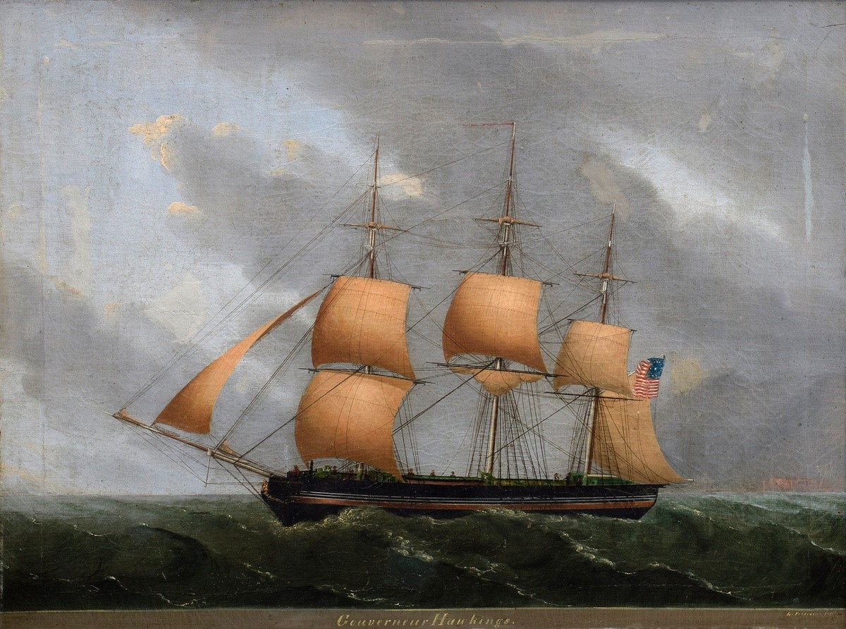 Petersen, Lorenz (1803-1870) "Gouverneur Hawkins", oil/canvas, doubled, b.r. sign., b. inscr., 48x6