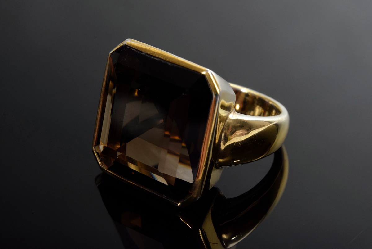 Handmade silver 900 vintage ring with smoky quartz (ca. 19.3ct), 11,8g, size 55, gold plating partl - Image 3 of 3