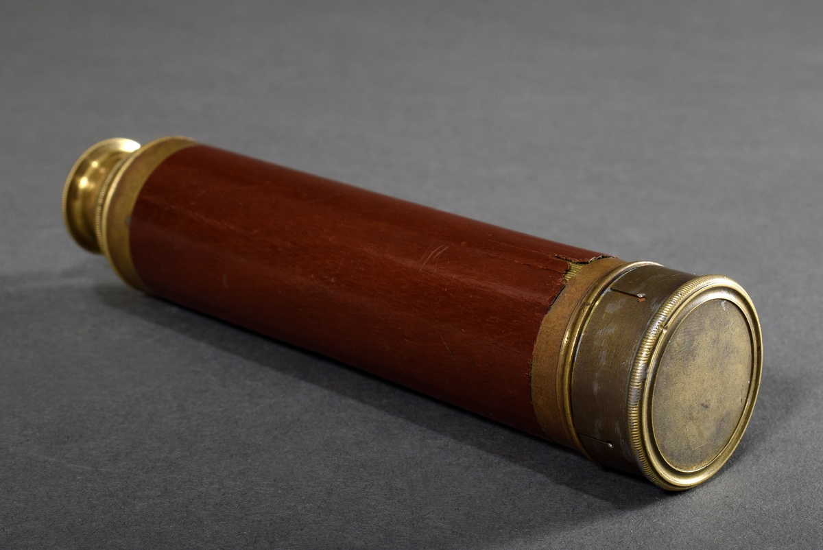 Telescope with wood covered brass housing, l. 15,5-36,5cm, slightly defective - Image 2 of 6