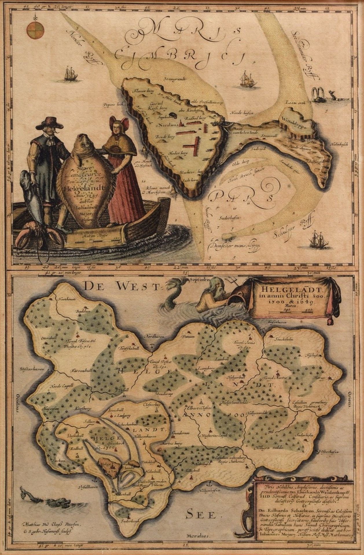 Mejer, Johannes (1606-1674) "Newe Landcarte von der Insul Helgelandt Anno 1649" and "Helgeladt in a