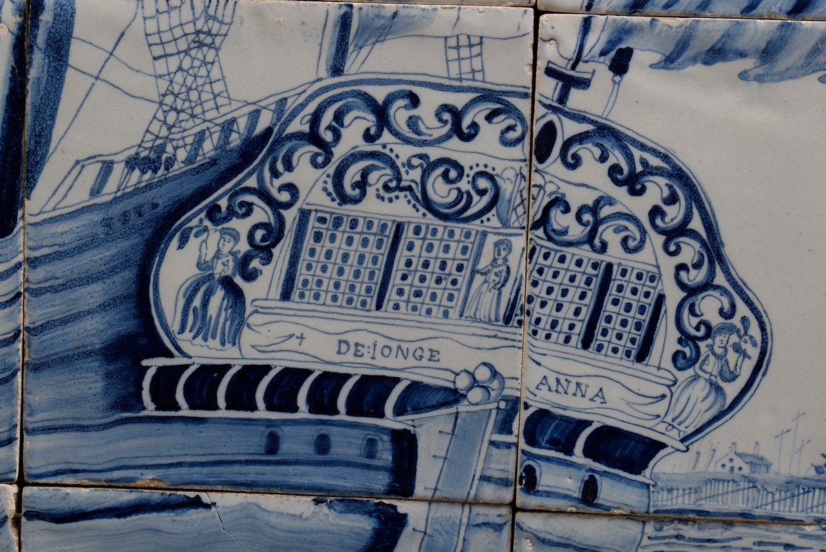 Delft blue painting tile picture "Delonge Anna Dreimaster" from 24 tiles in wood framing, 24 pieces - Image 3 of 4