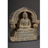 Gandhara Fragment "Thronender Buddha", grauer Schist (Schiefer), wohl Pescharwar/Swattal, 2./3.Jh.,