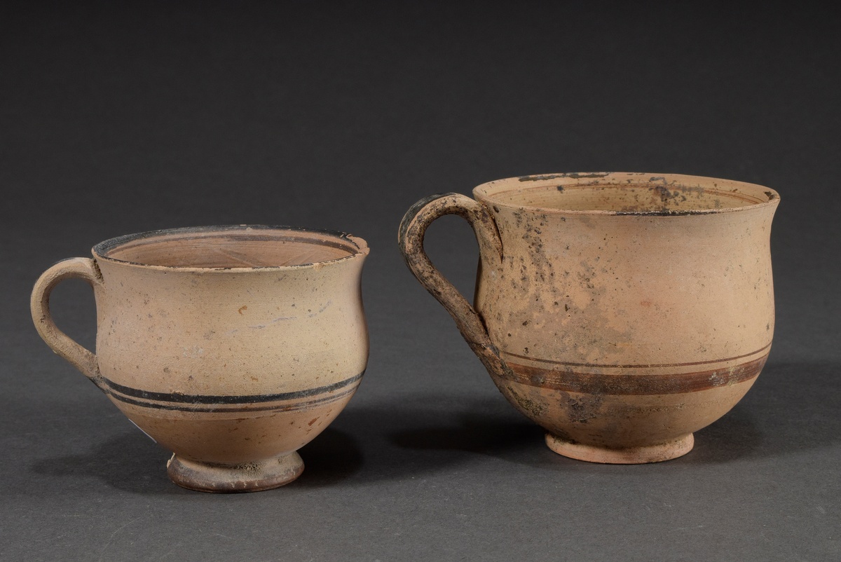 2 Various Hellenistic handle cups, reddish clay with black painting, partly with earth adhesion, 4t - Image 2 of 4